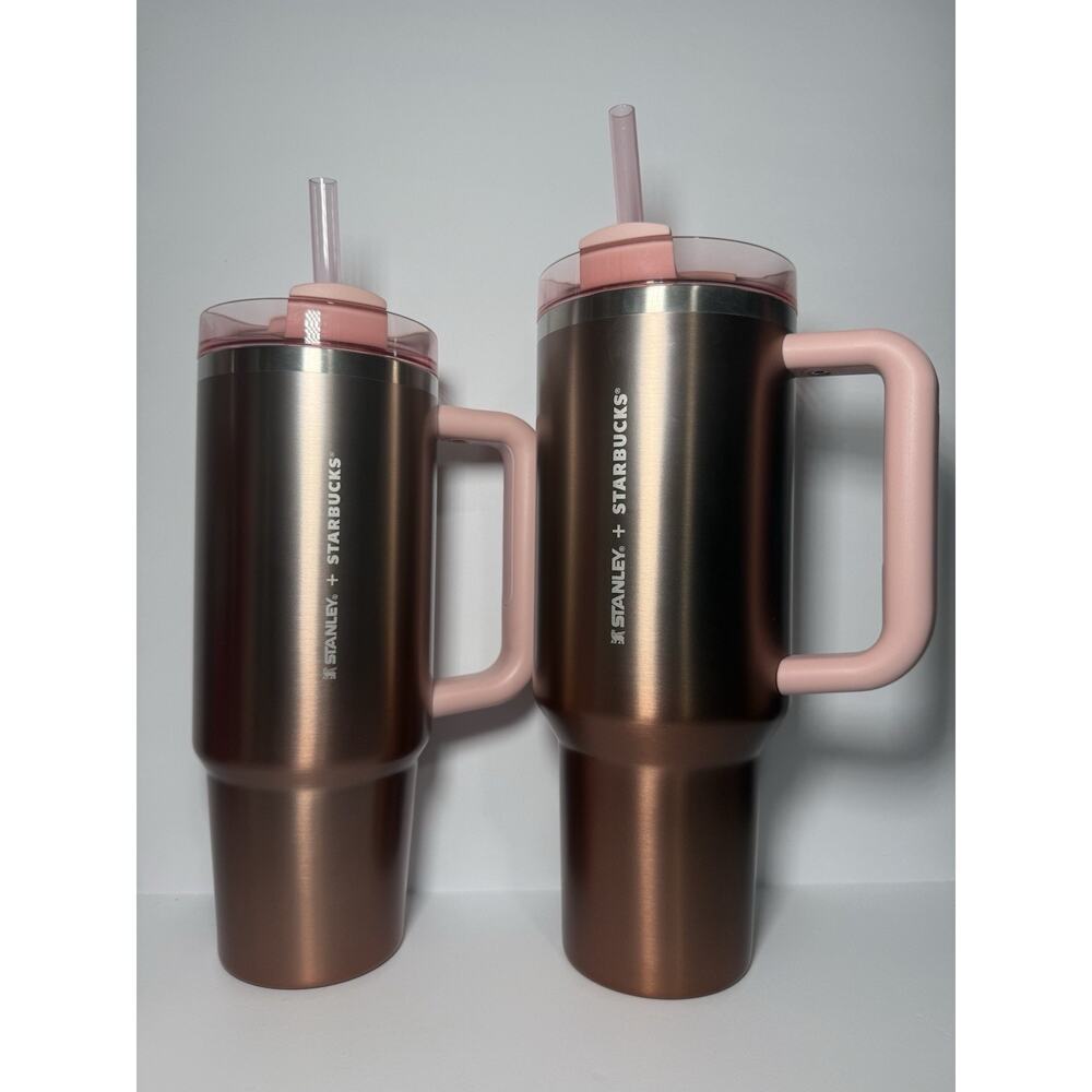 Stanley X Starbucks Japan Valentine's METALLIC PINK ROSE GOLD 30oz Tumbler NWT - Picture 7 of 7